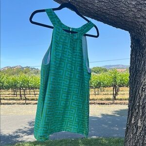 Skirtin Around Green Geometric Tank Top